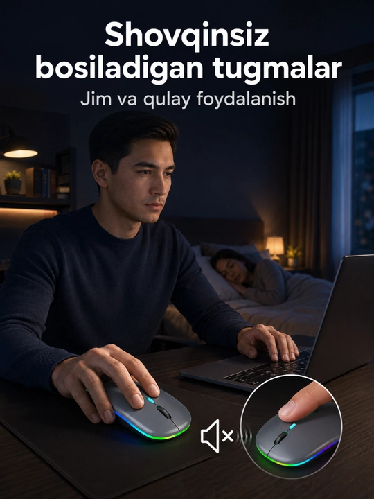 RGB yoritgichli simsiz sichqoncha, Bluetooth va USB qabul qilgich orqali ulanish