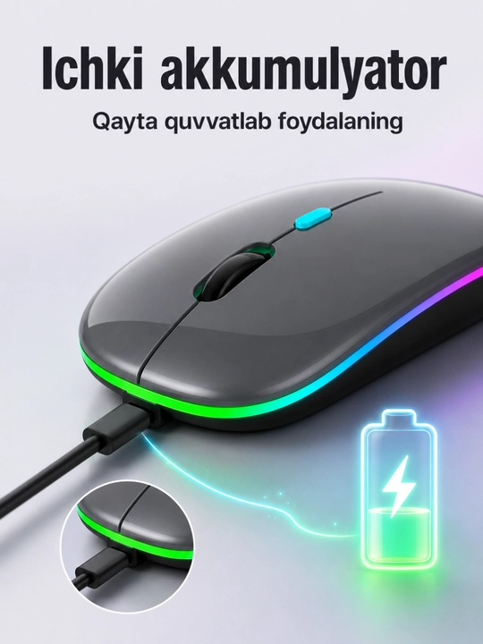 RGB yoritgichli simsiz sichqoncha, Bluetooth va USB qabul qilgich orqali ulanish