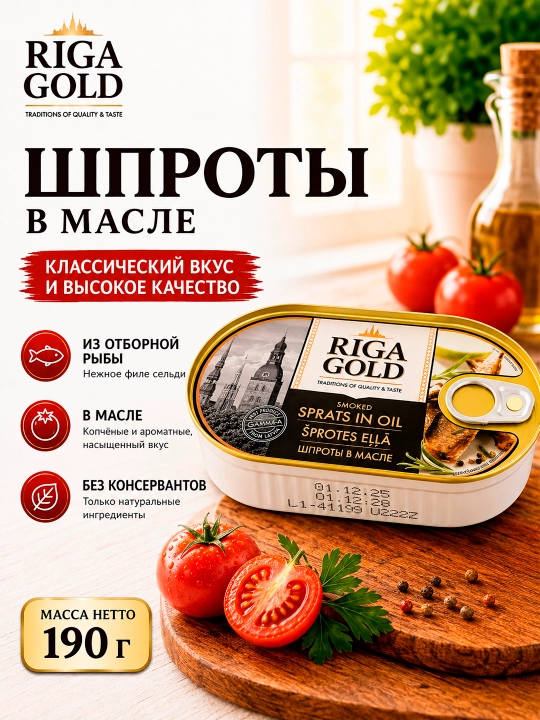 Yog‘dagi shprotlar, Riga Gold  190 gr «Ключ» - 