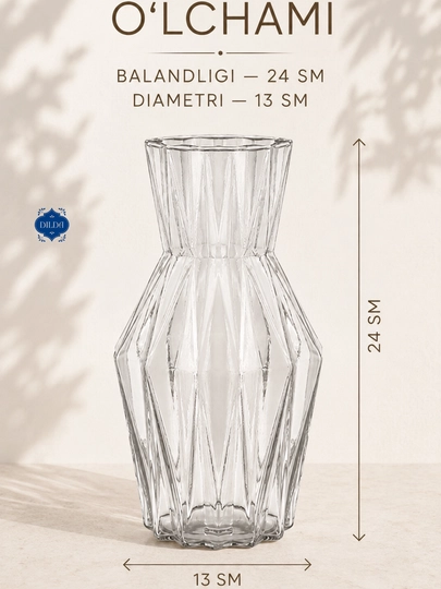 Gullar uchun shaffof shisha vaza, zamonaviy relyefli dizayn, turli o‘lchamlar DILDA 1 dona