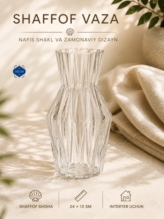 Gullar uchun shaffof shisha vaza, zamonaviy relyefli dizayn, turli o‘lchamlar DILDA 1 dona