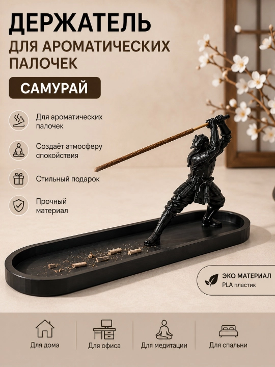 Samuray shaklidagi aroma tayoqchalari uchun ushlagich, 3D-bosma - 