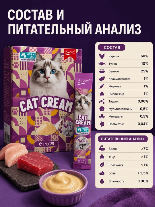 Паста для кошек LINSEN: крем мальт, витамин, кальций, успокаивающая, лакомство