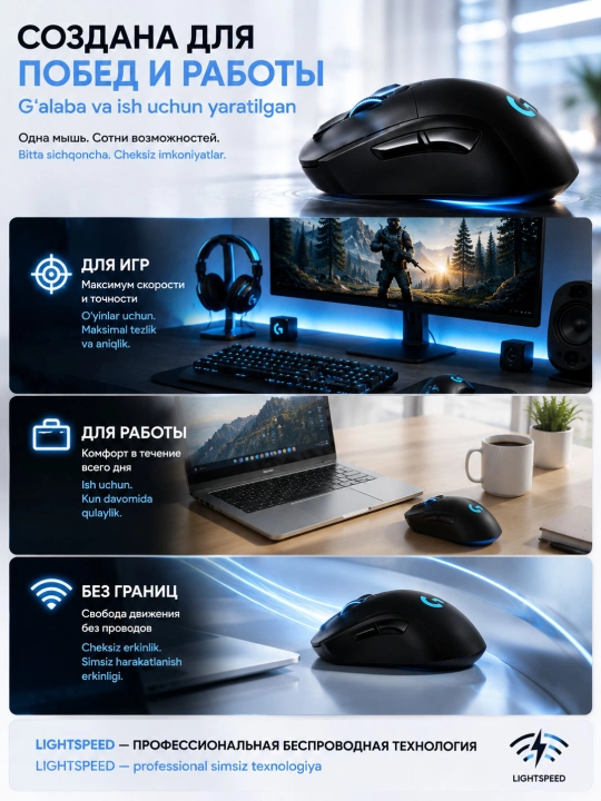 Мышка беспроводная Logitech G703 LIGHTSPEED, игровая, HERO 25K, 25600 DPI, 95 г
