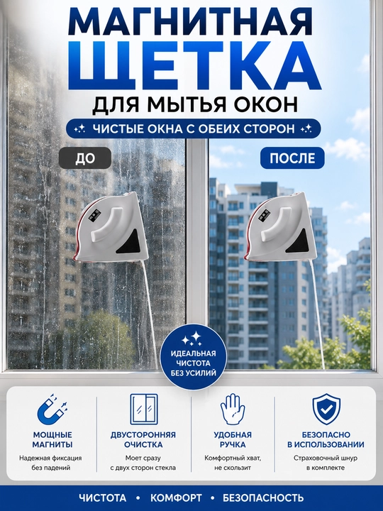 Магнитная щетка для окон, магнитная щетка, щетк для мытья окон, магнитный стеклоочиститель