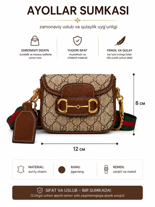 Женская мини-сумка через плечо Gucci, повседневная сумка-кроссбоди - 