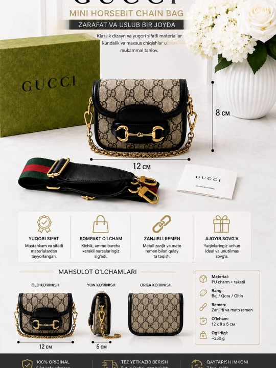 Женская мини-сумка через плечо Gucci, повседневная сумка-кроссбоди - 