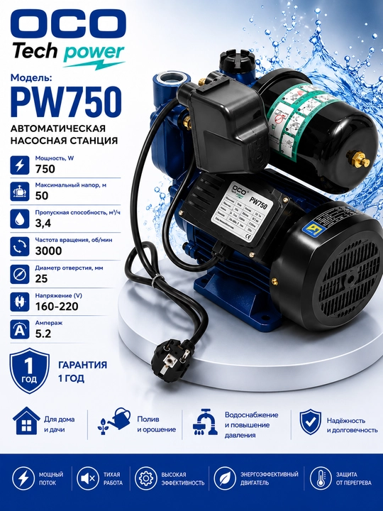 Avtomatik suv nasosi PW 750 100% mis