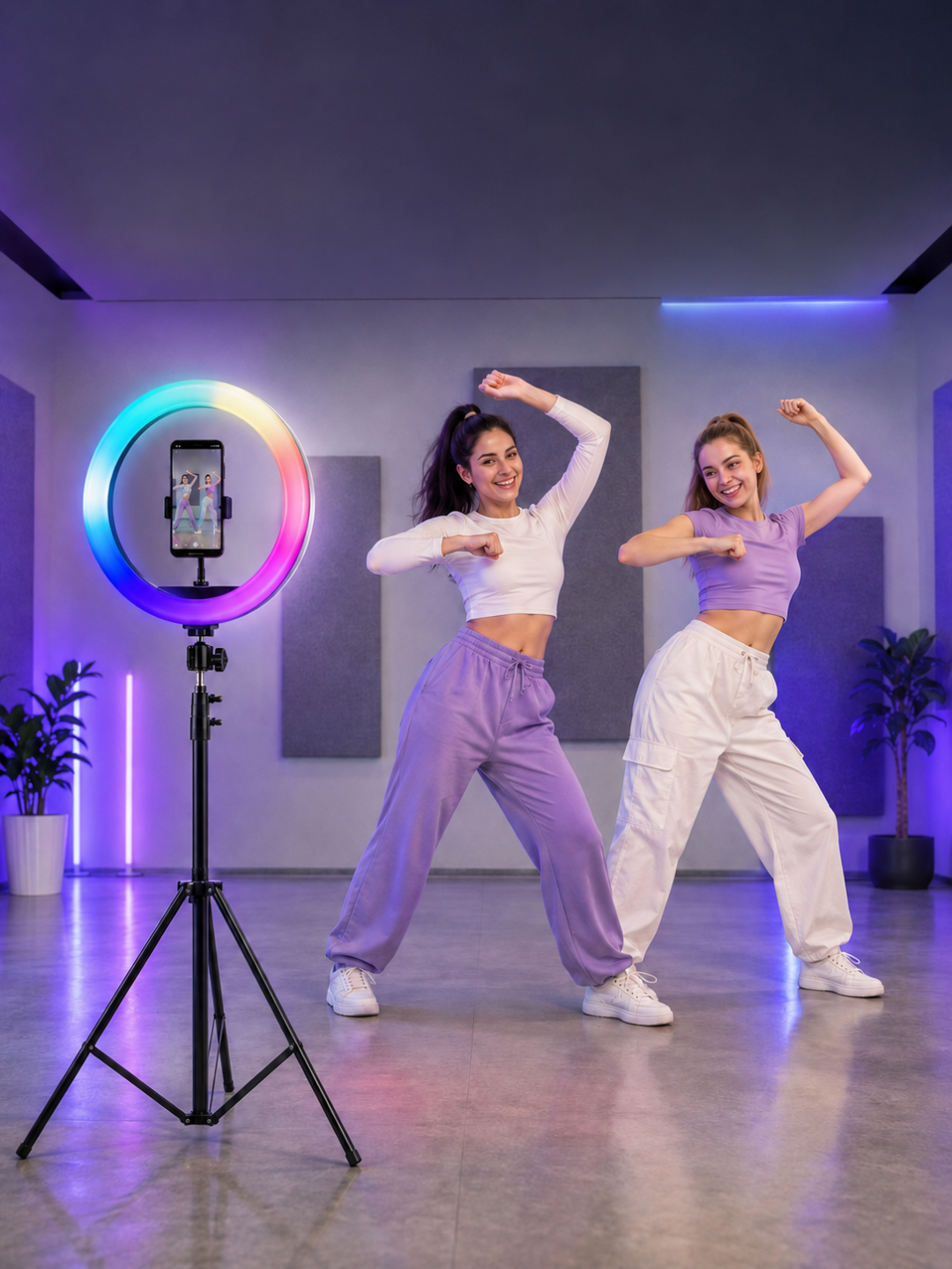 Кольцевая RGB-лампа со штативом и держателем телефона для фото и видео