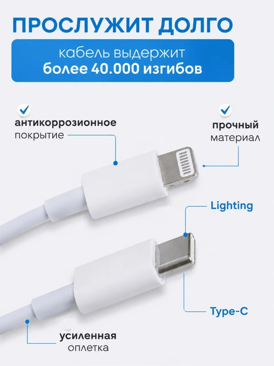 Зарядчик для iPhone Apple 20W Type-C Fast Charger + Кабель Lightning и Переходник