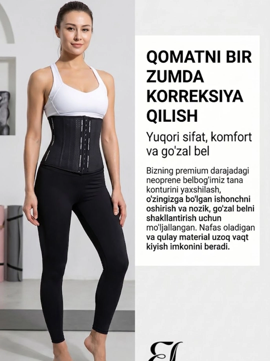 Esfure Lumina sauna effektli qomatni shakllantiruvchi premium fitnes belbog'-korseti -qora