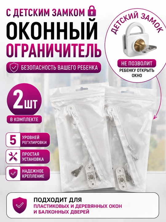 Оконный ограничитель для проветривания на окна с замком металлический от детей, блокиратор