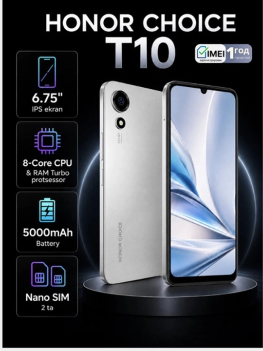 HONOR CHOICE T10 4/64GB — 5000 mAh, HD ekran, 2 SIM-karta - 