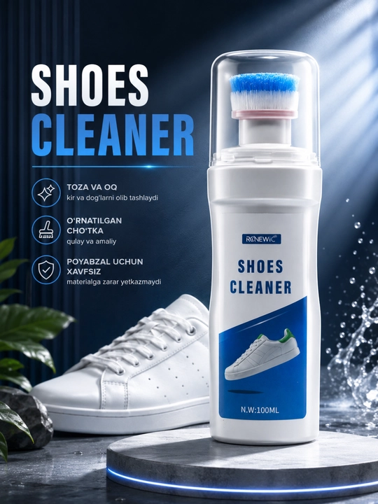 Oyoq kiyim tozalagich RGNEWIC Shoes Cleaner, oqartiruvchi cho‘tkali vosita 100 ml - 