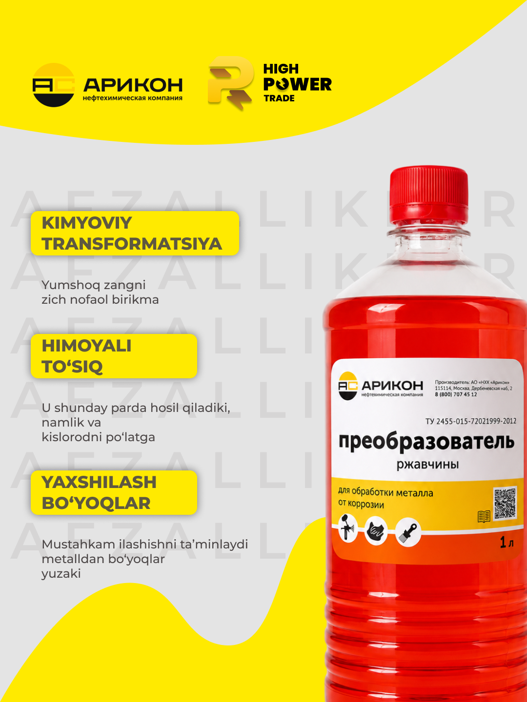 Zang konvertori, 0,9 litrli shisha, Arikon