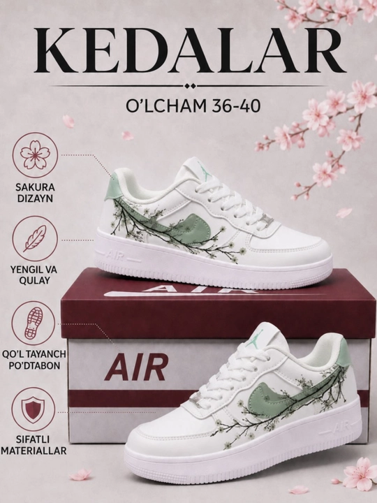 Ayollar kedalari NIKE, sakura guli dizaynda, Xitoy, ayollar oyoq kiyimlari, o'lcham 36-40 - 