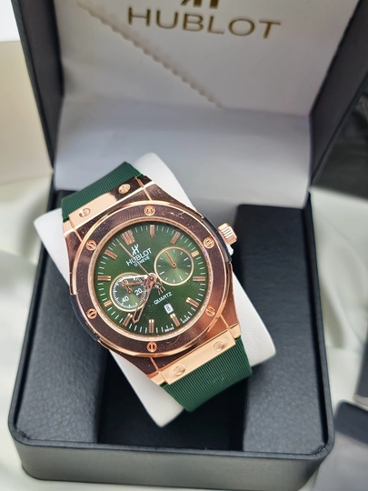 Erkaklar qo‘l soati Hublot Quartz – Mineral shisha, silikon remeshok, sana ko‘rsatkichi