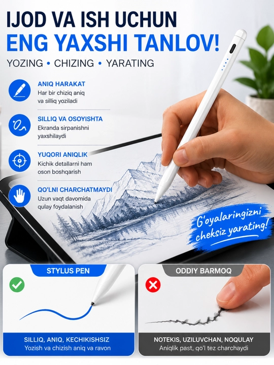 Универсальный стилус для планшета и смартфона, зарядка Type-C, сменный наконечник