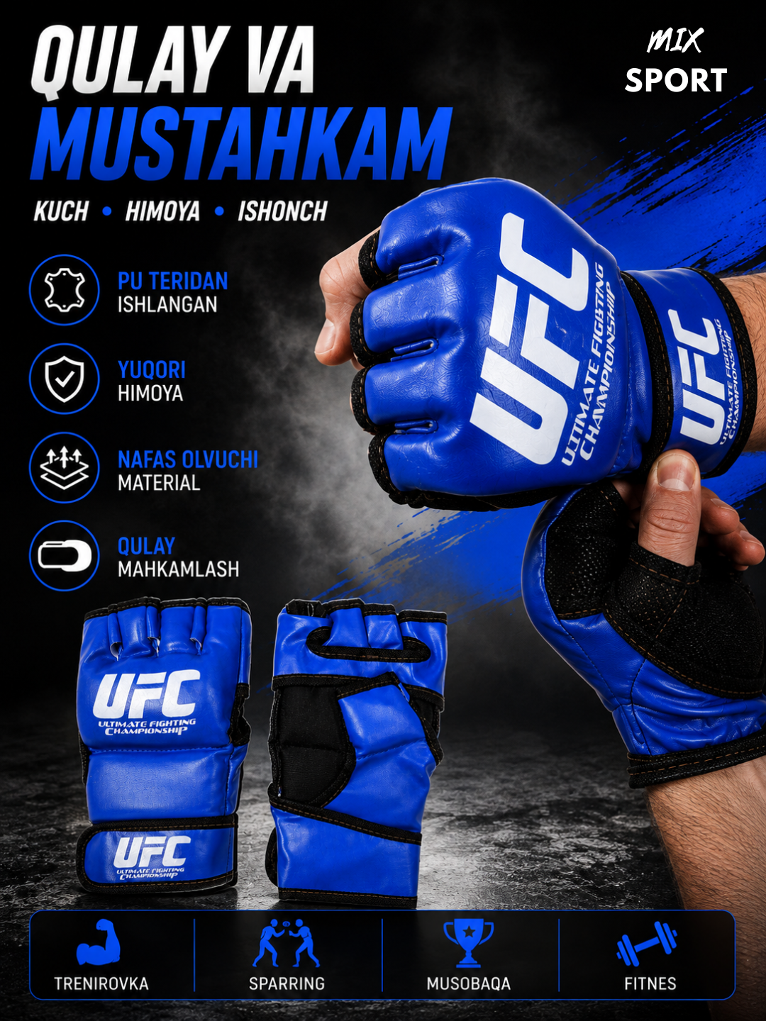 MMA shingalka mashg‘ulot, sparring va fitnes uchun mo‘ljallangan qulay himoya qo‘lqoplar - 