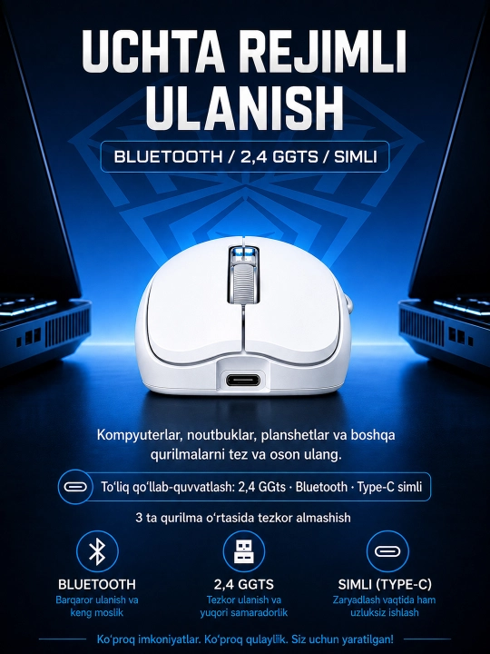 AULA SC580PRO OLED ekranli simsiz o‘yin sichqonchasi, 3 xil ulanish rejimi