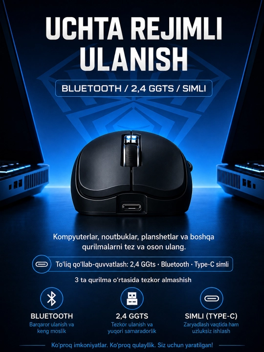 AULA SC580PRO OLED ekranli simsiz o‘yin sichqonchasi, 3 xil ulanish rejimi