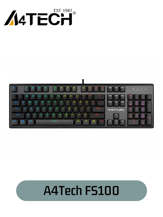 Механическая клавиатура A4Tech Fstyler FS100, Hot-Swap, 1000 Гц, 1 мс, Neon-подсветка, USB - 