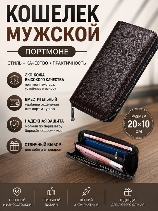 Erkaklar hamyoni, hamyon, charm, klatch, telefon, hujjatlar, pullar uchun - 