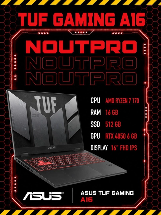 Ноутбук ASUS TUF Gaming A16 AMD Ryzen 7 170 RAM 16GB SSD 512GB RTX 4050 6 GB 16" FHD IPS - 