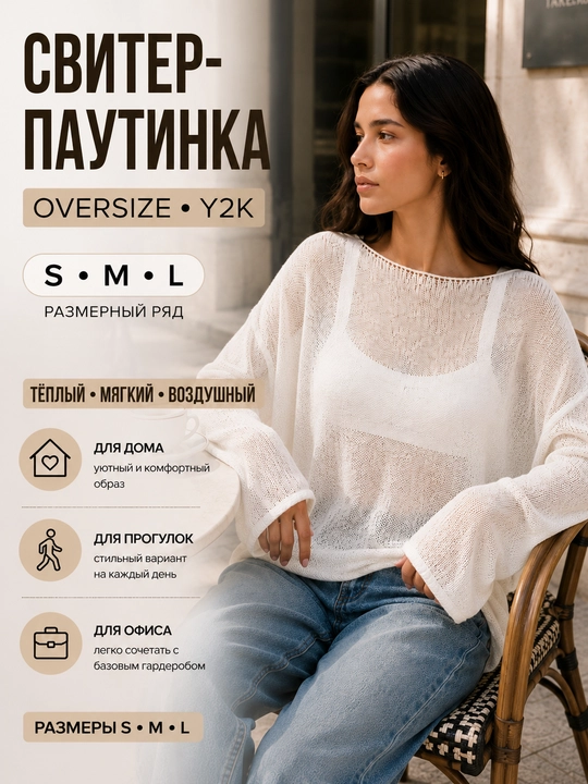 Лонгслив женский, кофта в сетку, свитер женский, oversize  для осенне - зимнего сезона