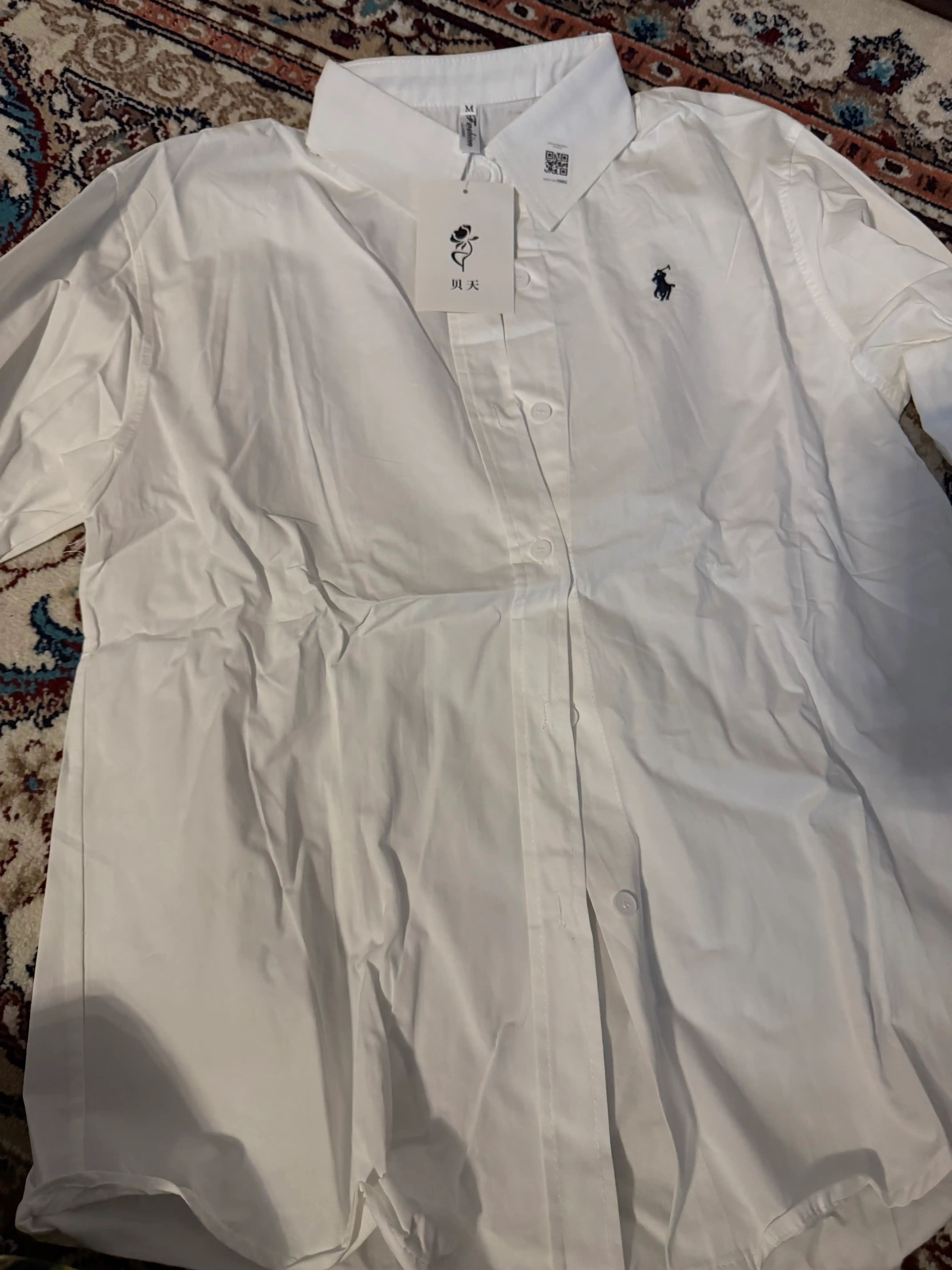 Ayollar rubashkasi, polo, 100% paxta, yoqali, kalta yengli, kundalik, nafas oluvchi
