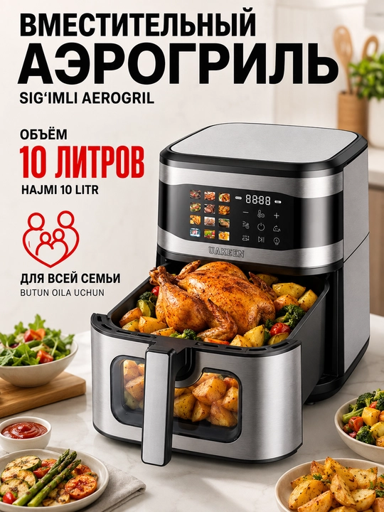 UAKEEN elektr aerogrili (10l, 12l, 14l modellar qatori)