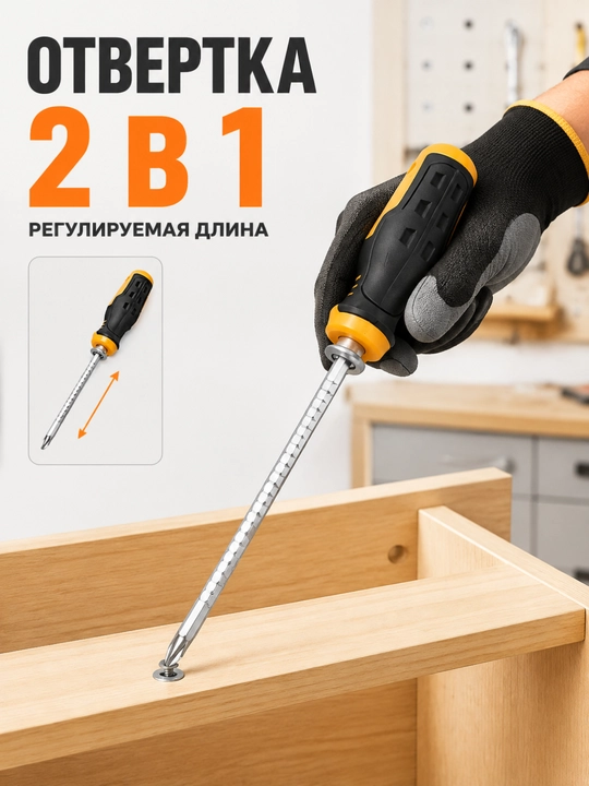 Adegso Отвертка, 2 в 1, с регулируемой длиной – многофункциональный инструмент - 