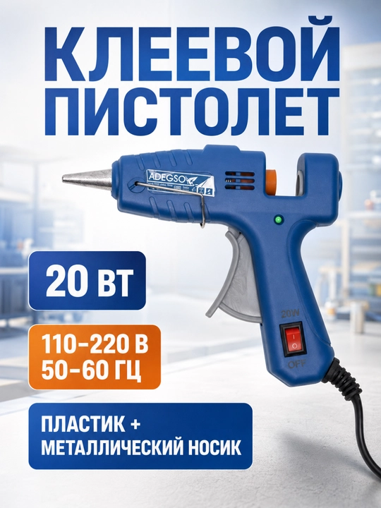 Клеевой пистолет ADEGSO AD-40226 – мини термоклей 20Вт для рукоделия и ремонта - 
