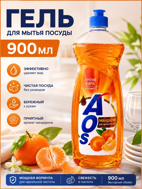 ЖМС AOS Мандарин 900 г — гель для мытья посуды - 