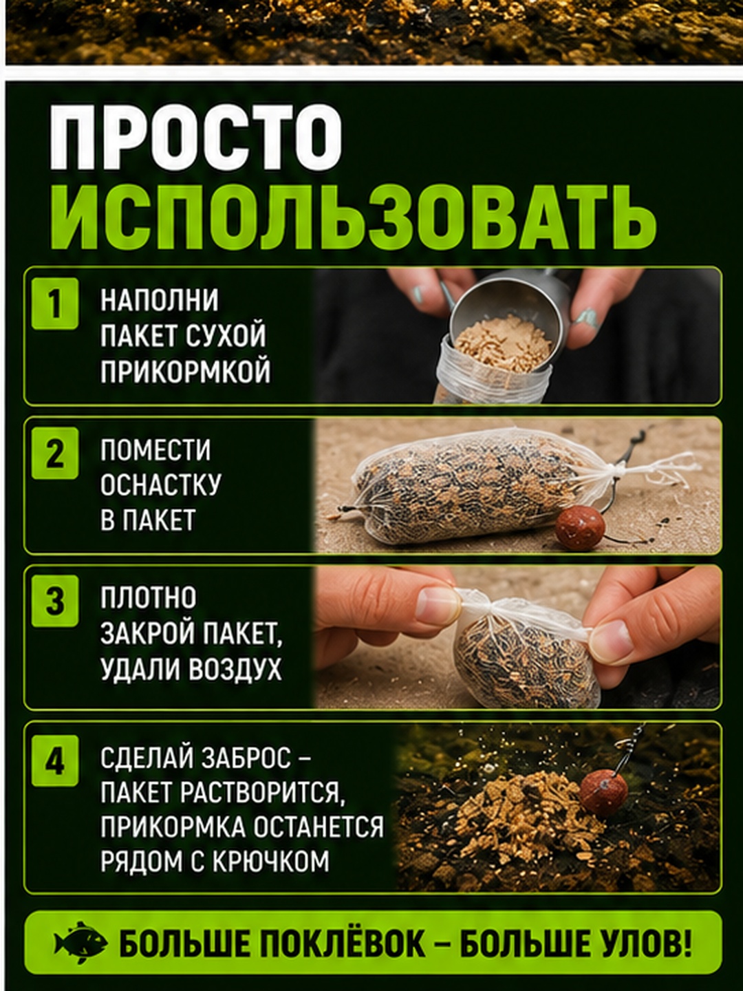 ПВА пакеты растворимые для рыбалки и прикормки, PVA пакеты для карпа и фидера