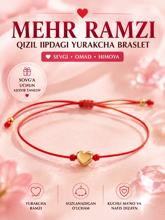 Yurakchali ipli bilaguzuk, o'lchami sozlanadigan - 