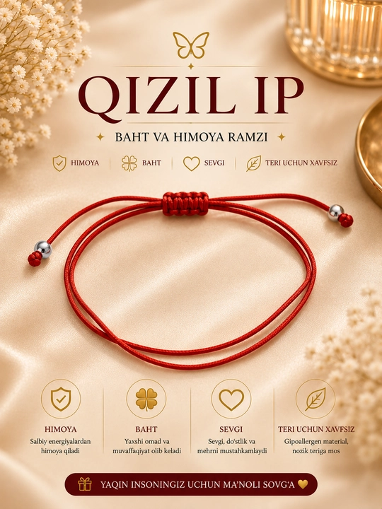 Yurakchali ipli bilaguzuk, o'lchami sozlanadigan - 