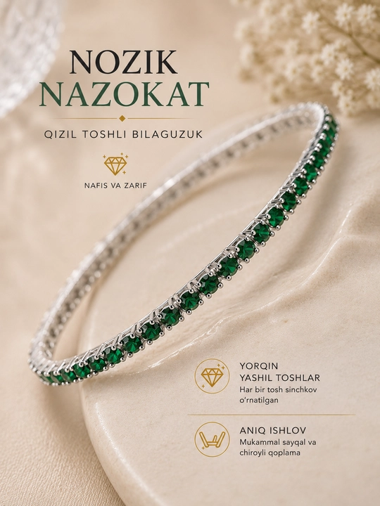 Fianit bilan bezatilgan Silver Elegance ayollar bilaguzugi