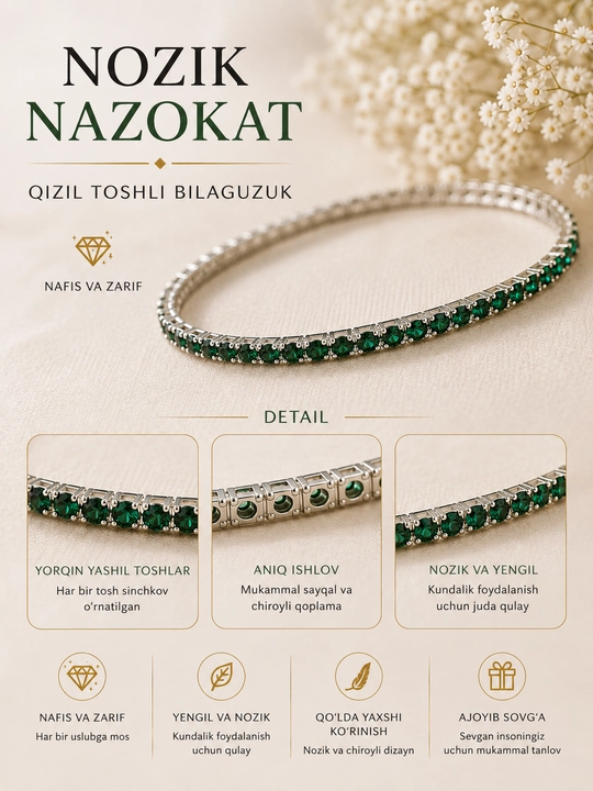 Fianit bilan bezatilgan Silver Elegance ayollar bilaguzugi