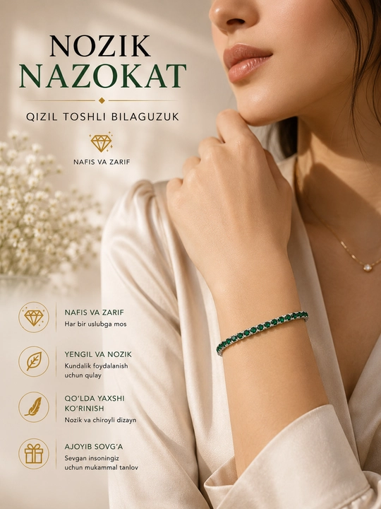 Fianit bilan bezatilgan Silver Elegance ayollar bilaguzugi