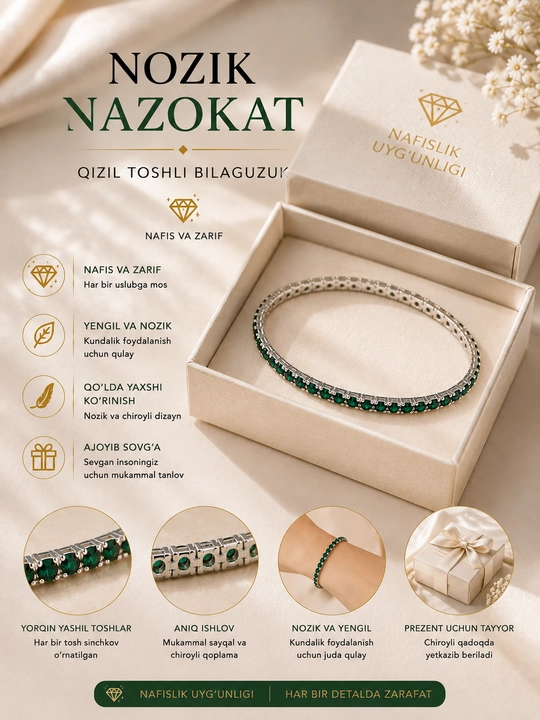 Fianit bilan bezatilgan Silver Elegance ayollar bilaguzugi