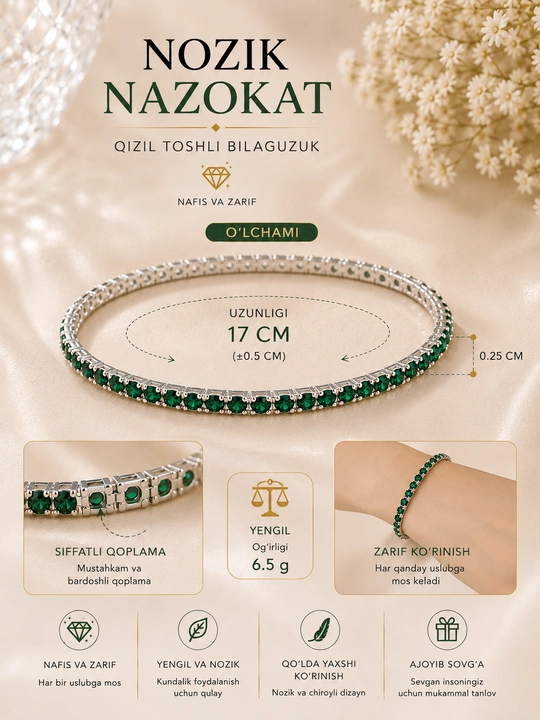 Fianit bilan bezatilgan Silver Elegance ayollar bilaguzugi