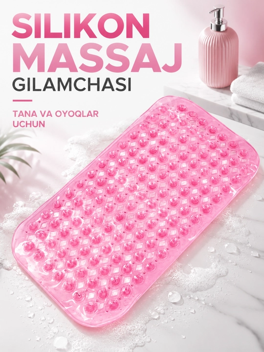 Silikon machalka, oyoq va orqa uchun massaj gilamchasi, dush uchun, pushti, 1 dona - 