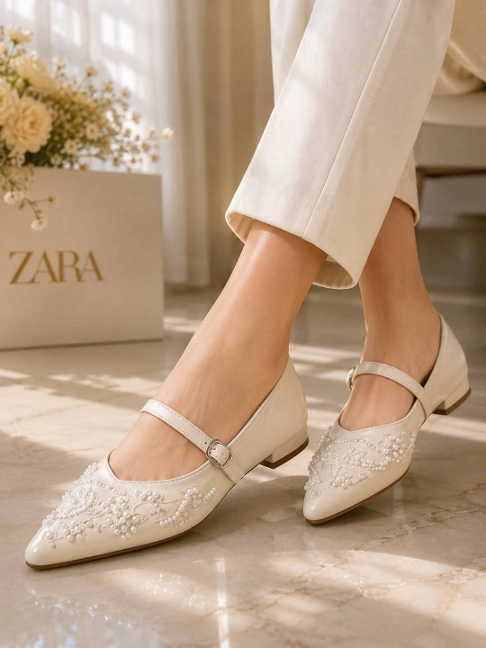 Ayollar uchun zamonaviy tufli, past poshnali, o‘tkir uchli, elegant va qulay oyoq kiyim - 