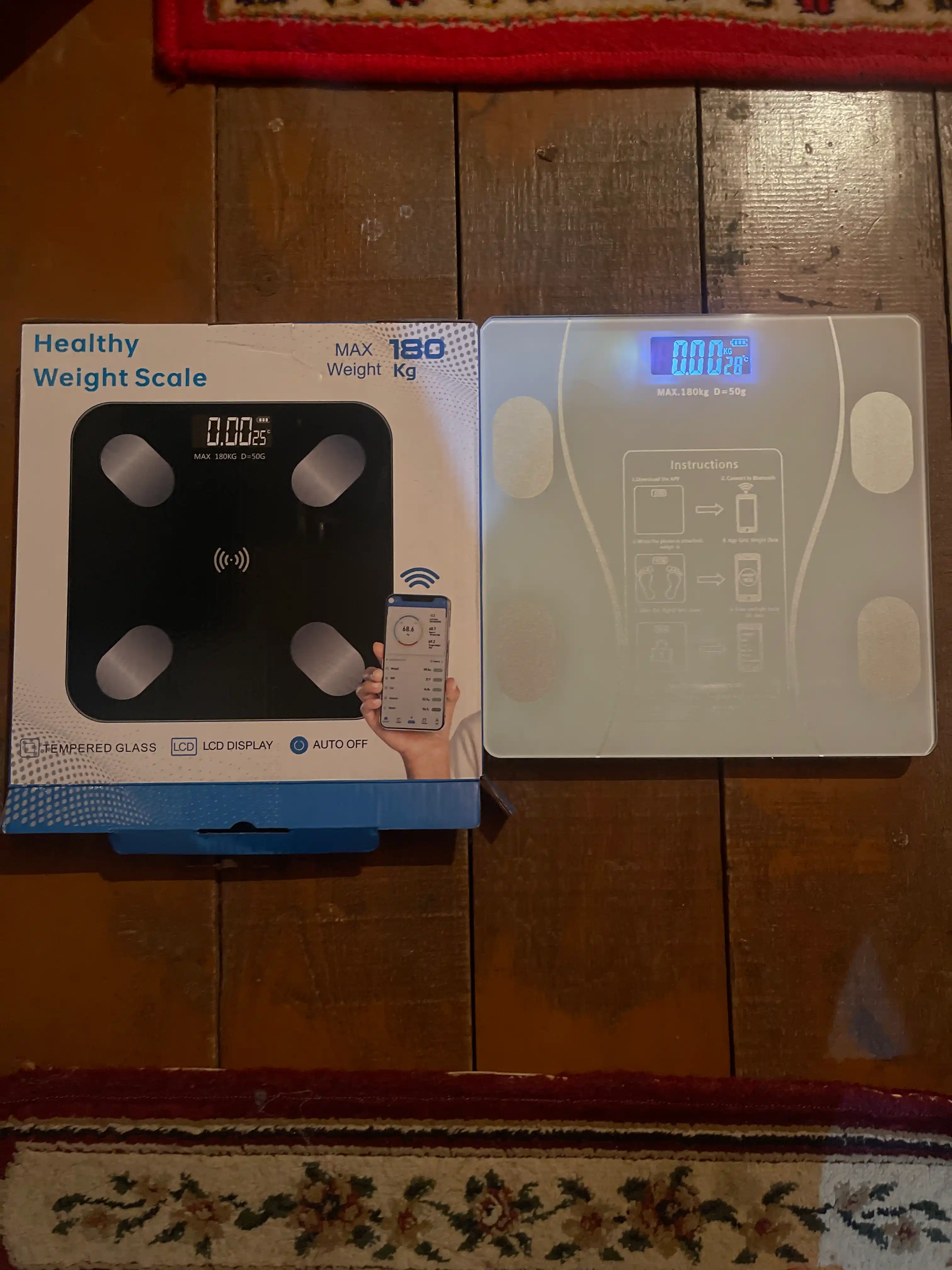 Elektron tarozi shisha dizayn ixcham va chiroyli korpus 180kg gacha kotaradi