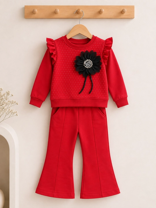 Красный костюм для девочки, кофта и брюки клеш, комплект 3-5 лет