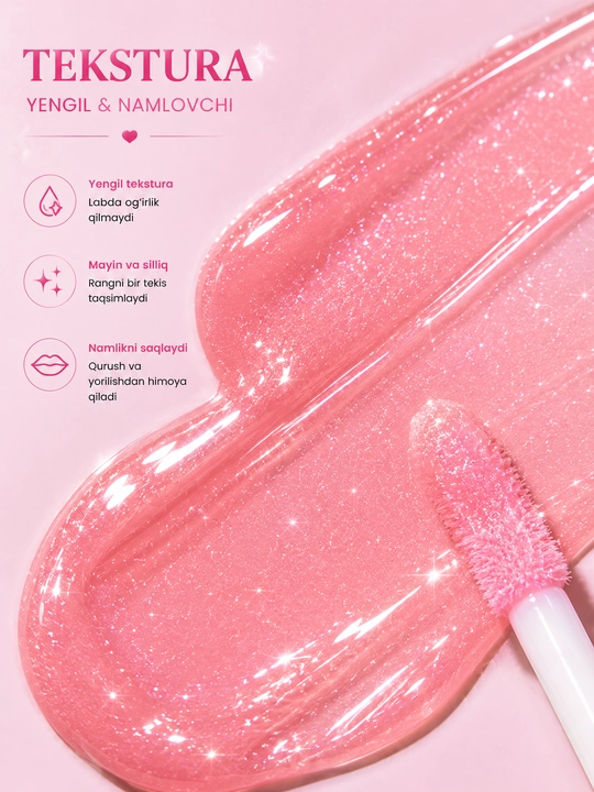 Candy Dream Lip Gloss – Ko‘zgu kabi yaltiroq effektga ega namlantiruvchi lab yaltirog‘i