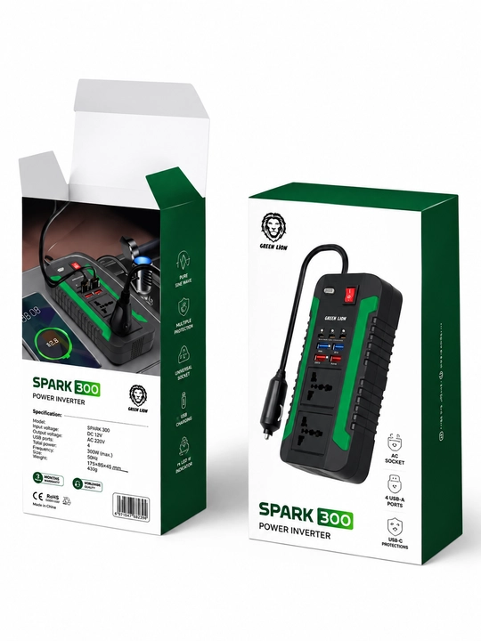Avtomobil invertori, 4 ta USB portli rozetka, 12 V dan 220 V gacha konvertor, 300 Vt