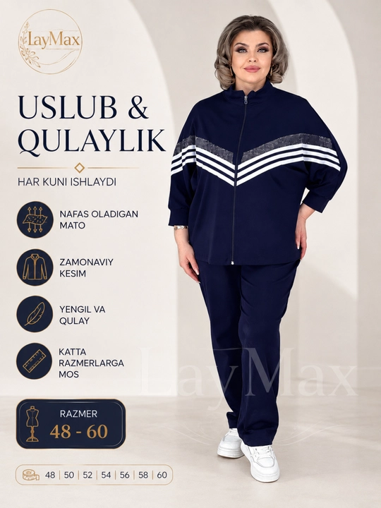Ayollar kuzgi sport kostyumi dvoyka, zamonaviy keng fason, kundalik sportiv kiyim