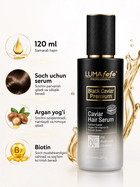 Sochga qo‘llanishi — uzun sochli ayol sochining uchlariga serum surtayotgan lifestyle rasm - 
